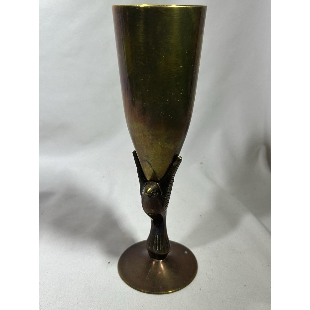 Vintage Brass Bird Phoenix Cup Goblet Wine MCM Mid Century 8" Tall Hollywood